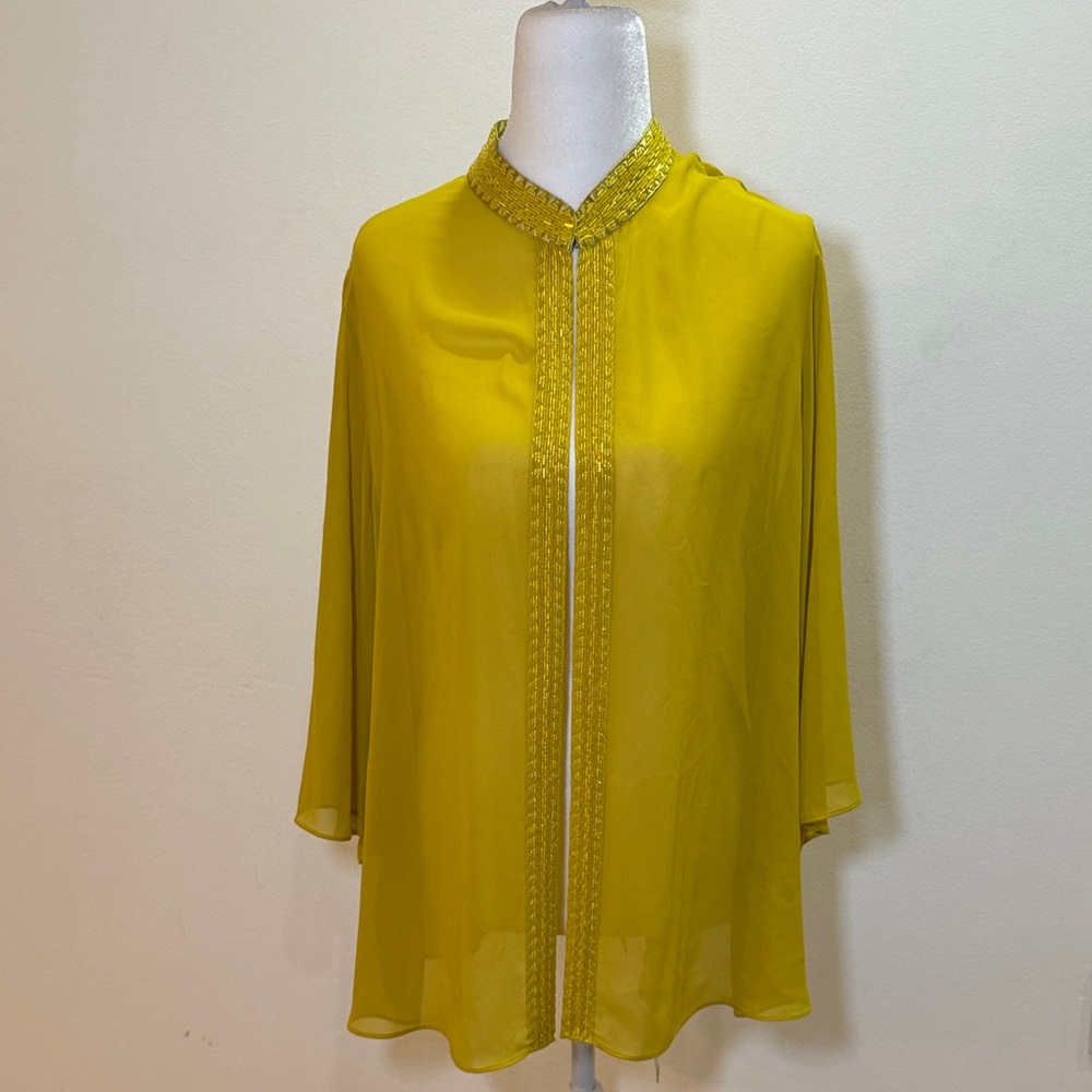 Yellow Beaded Shawl with Sleeves M